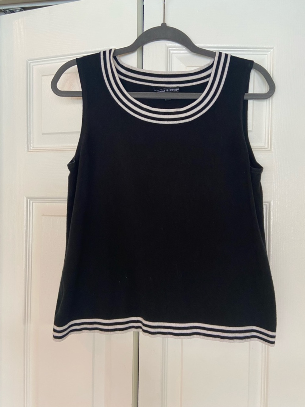 Cable & Gauge Black Sleeveless Tank with White Striped Trim